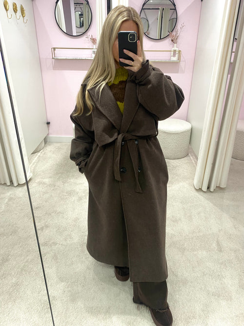WOOL OVERSIZED TRENCHCOAT DARK BROWN