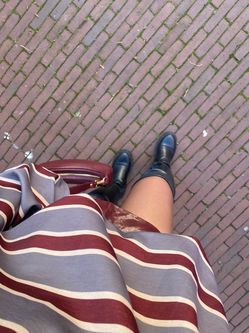 OVERSIZED STRIPED POLO GREY/BORDEAUX