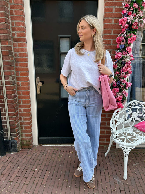 STRIPED WIDE LEG JEANS