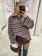 OVERSIZED STRIPED POLO GREY/BORDEAUX