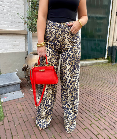 WIDE LEG LEOPARD JEANS