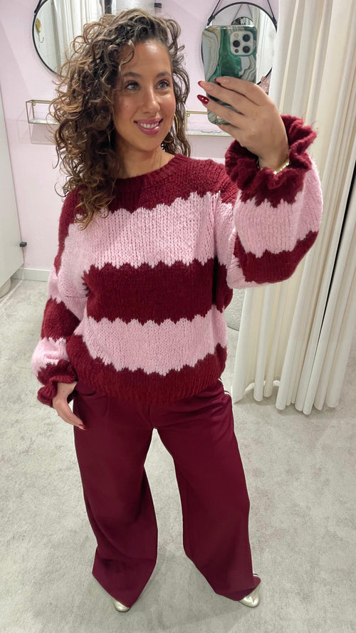 KNITTED STRIPED PULL PINK/BORDEAUX