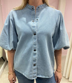 PUFFY SLEEVE DENIM BLOUSE