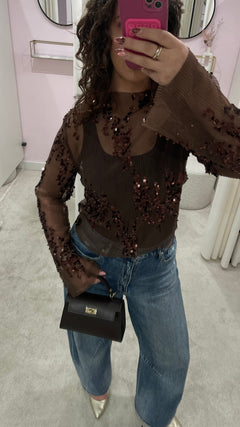 SPARKLE MESH TOP BROWN