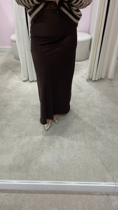 SATIN SKIRT BROWN