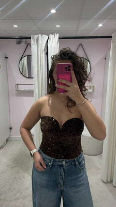 STRAPLESS SEQUIN BODY BROWN