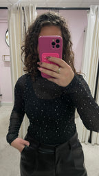 STRASS MESH TOP BLACK