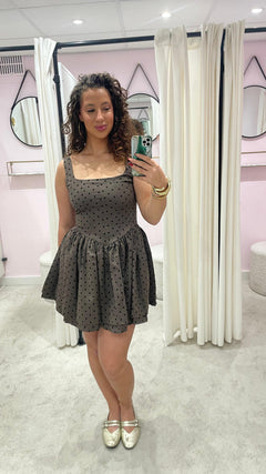 BALLOON POLCADOT DRESS BROWN