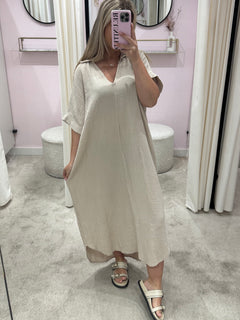 ZELIAH MOUSSELINE DRESS BEIGE