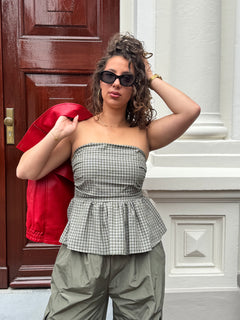 STRAPLESS TOP CHECKERED GREEN