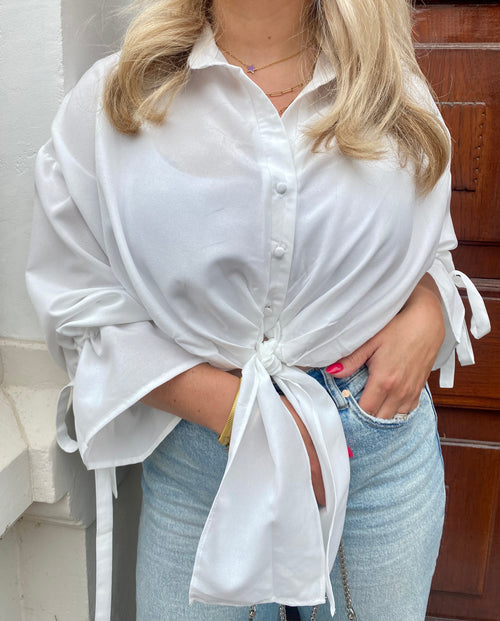 KNOTTED CROPPED BLOUSE WHITE