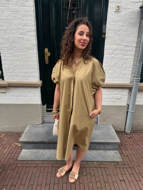 MAISON PUFFY SLEEVE DRESS OLIVE