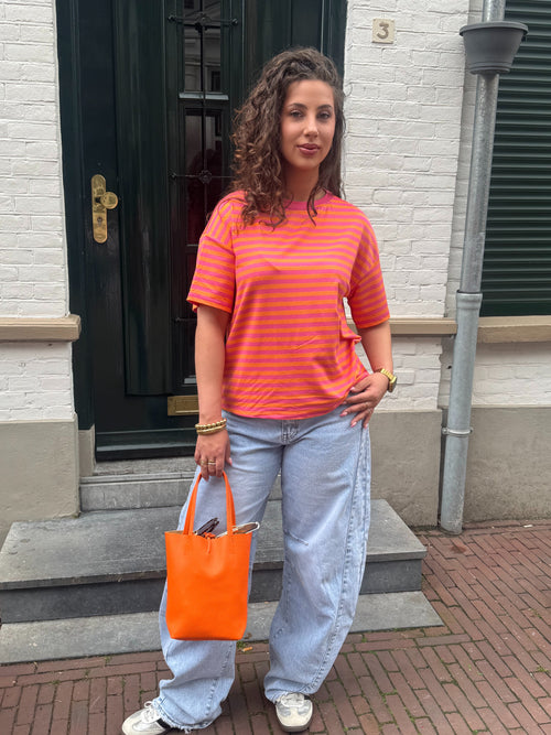 HAPPY STRIPED TEE ORANGE/PINK