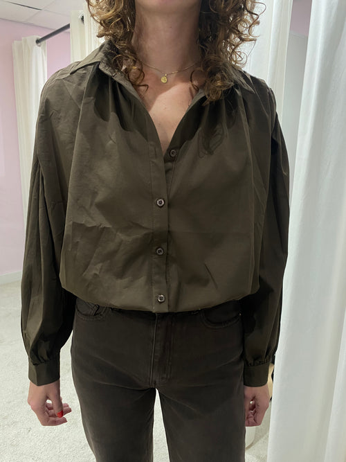 CROPPED BALLOON BLOUSE BROWN