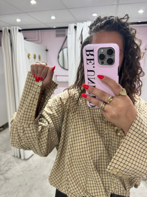 CHECKERED BALLOON BLOUSE BEIGE