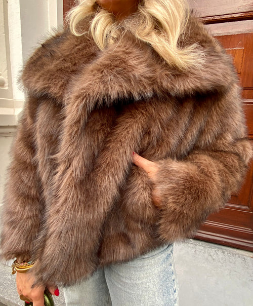 FAUX FUR JACKET BROWN