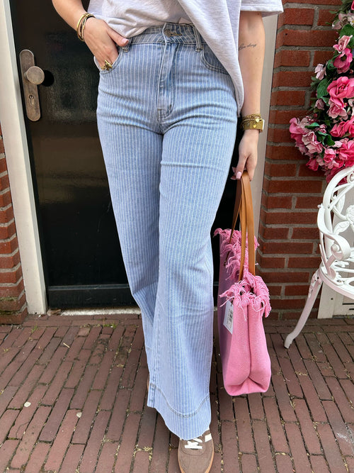 STRIPED WIDE LEG JEANS