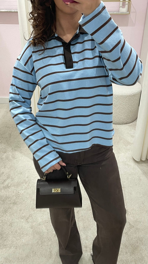 POLO SWEATER BROWN/BLUE
