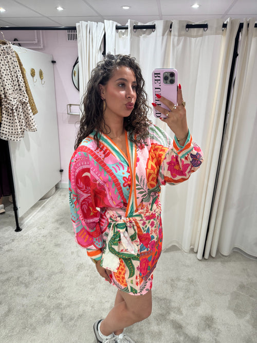PARADISE DRESS TURQUOISE/PINK