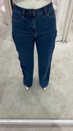 CUT OUT JEANS DARK BLUE