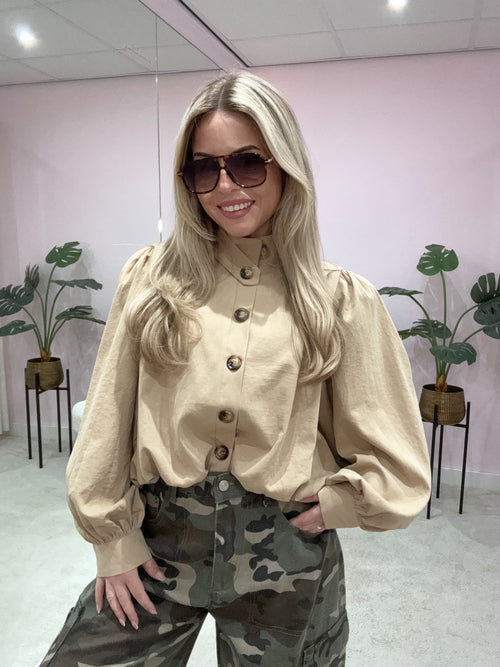 PUFFY BALLOON BLOUSE TAUPE