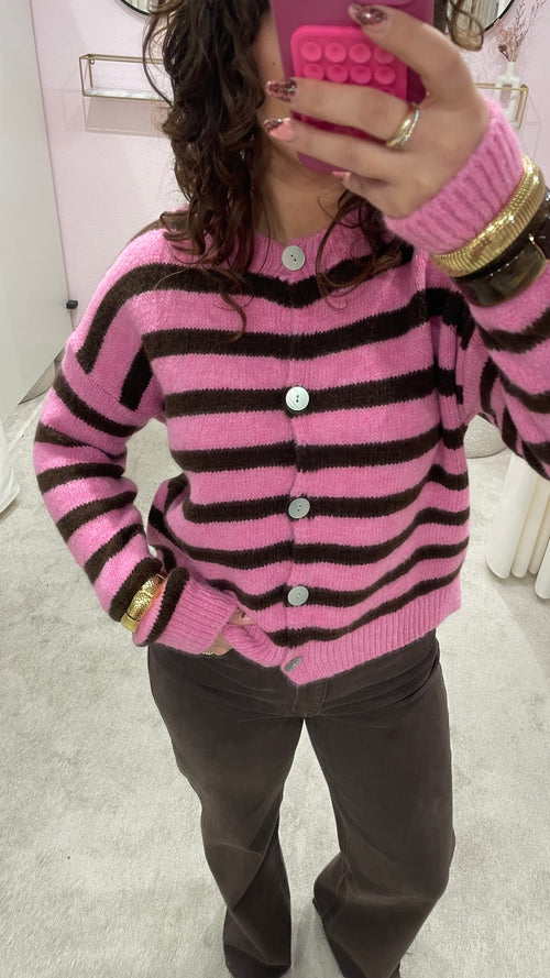 KNITTED VEST PINK/BROWN