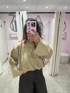 CHECKERED BALLOON BLOUSE BEIGE