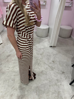 FIONA STRIPED TEE DRESS BROWN