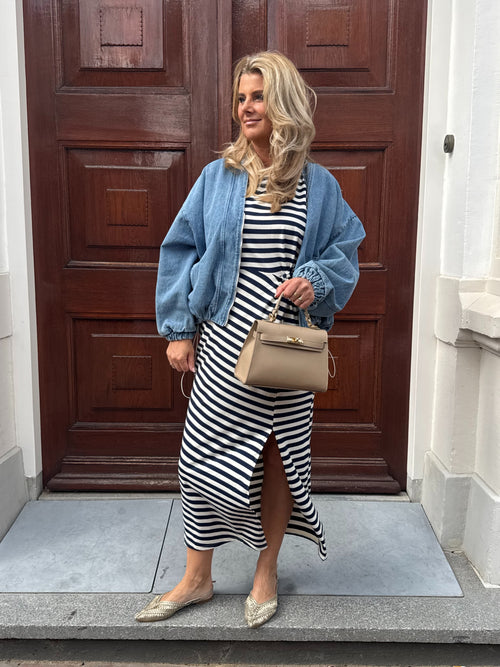 FIONA STRIPED TEE DRESS BLUE