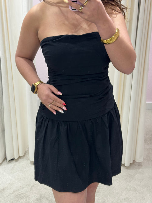 LINNEN DRAPED MINI DRESS BLACK