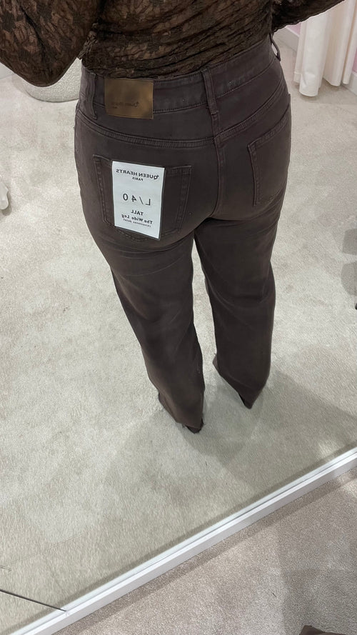 RHINESTONE TALL WIDE JEANS BROWN