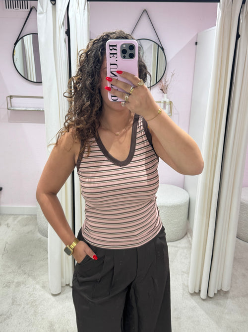 DIDI STRIPE TOP PINK/BROWN