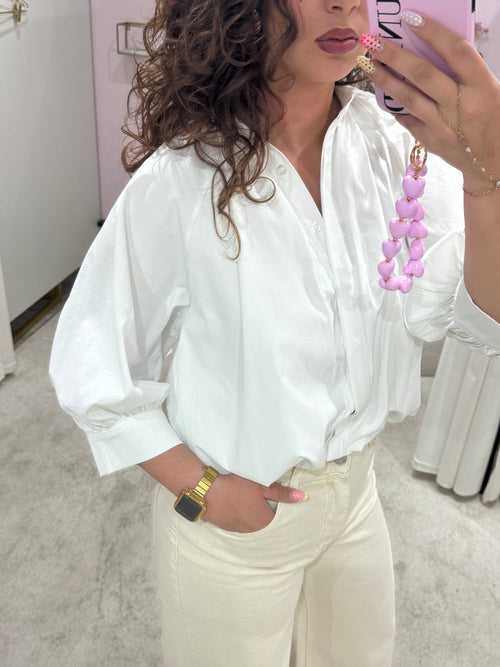 BALLOON BLOUSE SHORT SLEEVE WHITE
