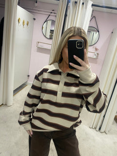 OVERSIZED STRIPED POLO BEIGE