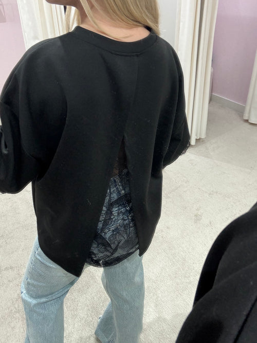 SPLIT LACE TEE BLACK