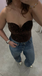 STRAPLESS SEQUIN BODY BROWN