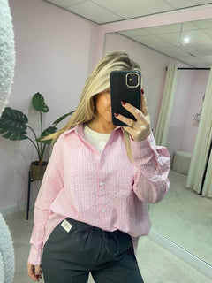 LOVELY STRIPED SPLIT BLOUSE PINK