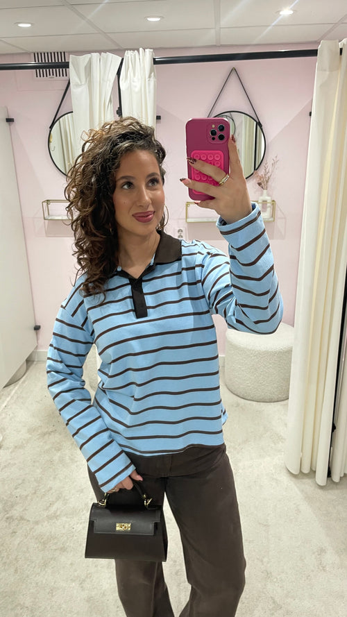 POLO SWEATER BROWN/BLUE