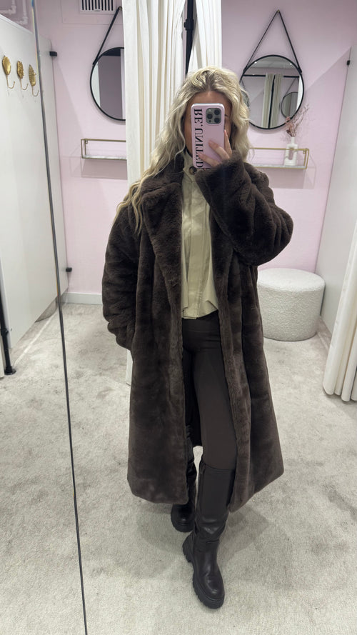 GIGI FAUX FUR MANTEL BROWN