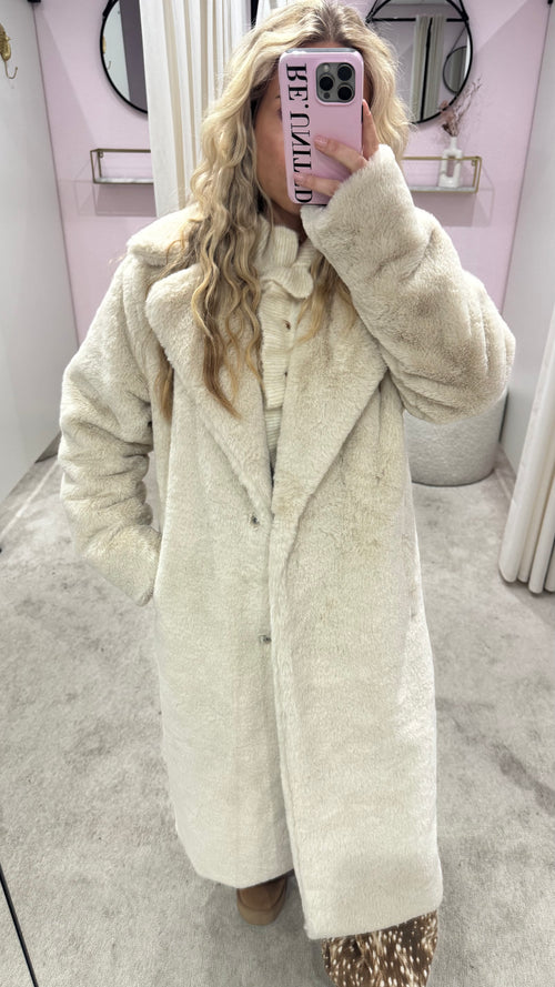 GIGI FAUX FUR MANTEL BEIGE