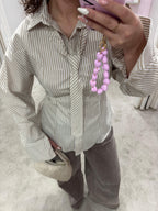 STRIPED BLOUSE WITH A TIE BEIGE